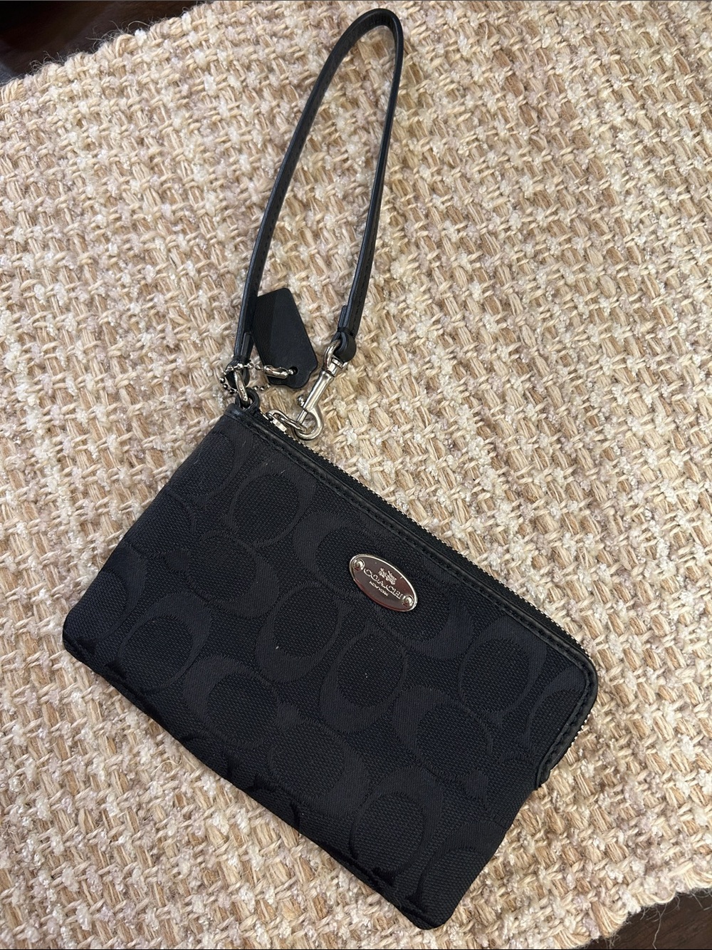 Coach Black Signature Wristlet with Detachable Strap